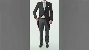 Alexander Dobell 100% Wool Black Herringbone Morning Suit with Striped Trousers