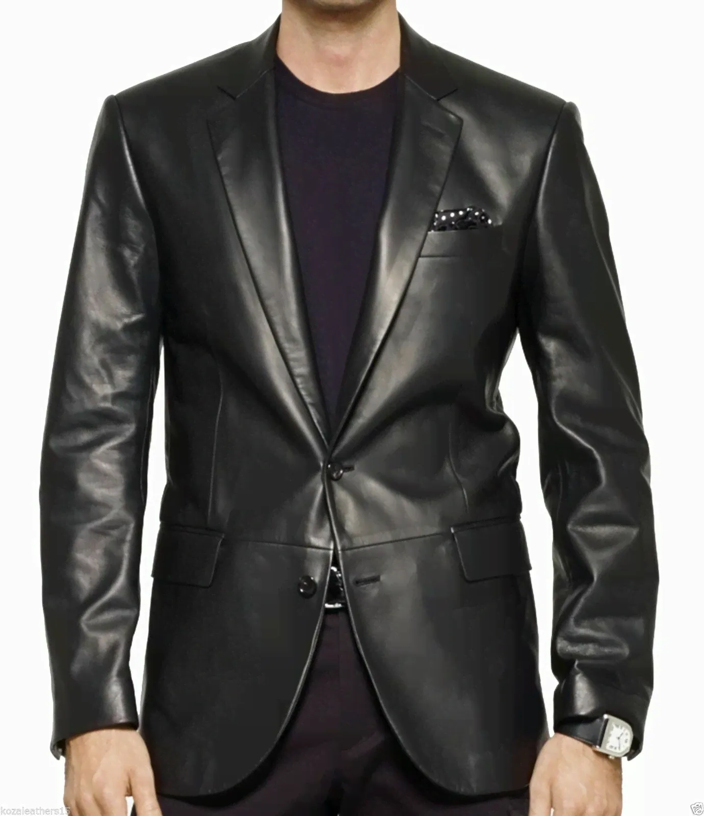 Leather Jacket Blazer Mens Black Men Coat Biker Vintage Lambskin Soft Racer 55-0